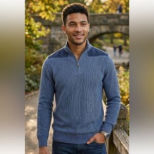 Vineyard Vines Mens Sz L Merino Wool Sweater Blue Pullover 1/4 Zip Nautical